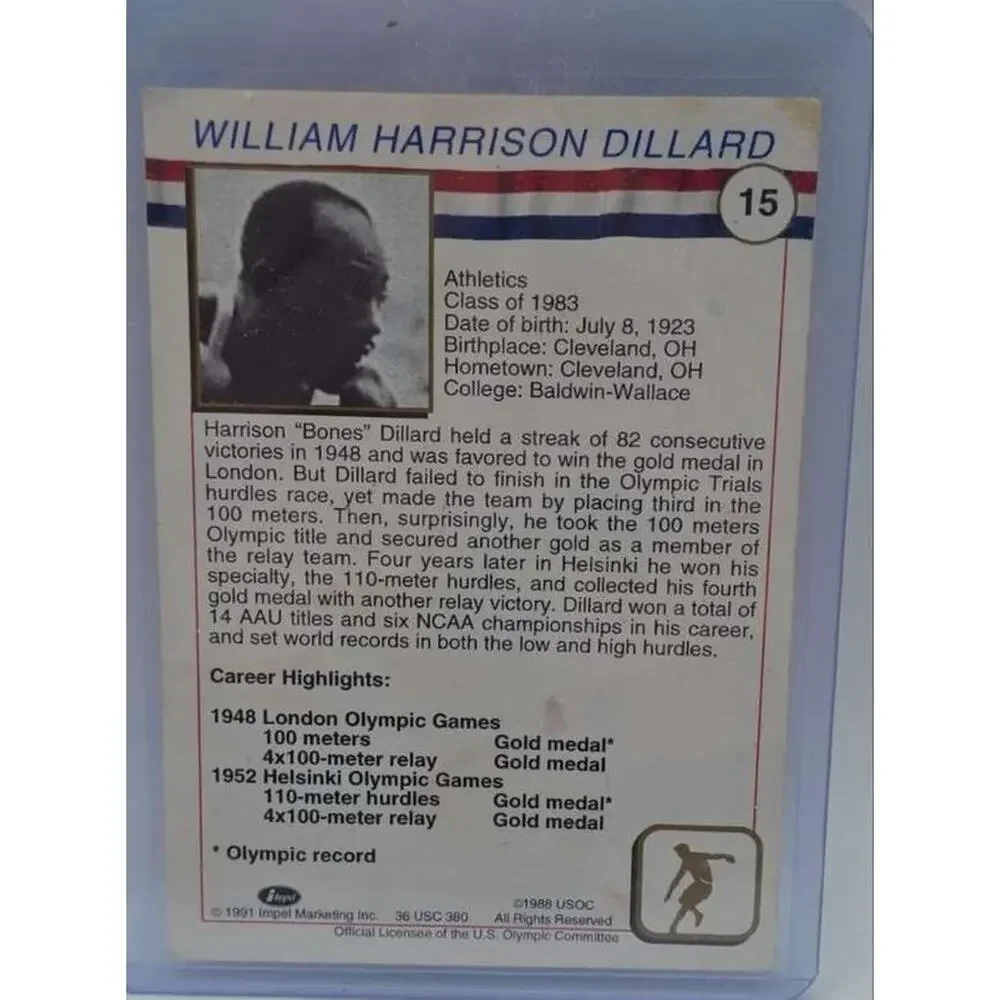 1991 Impel U.S. Olympic Hall of Fame #15 Harrison Dillard Card